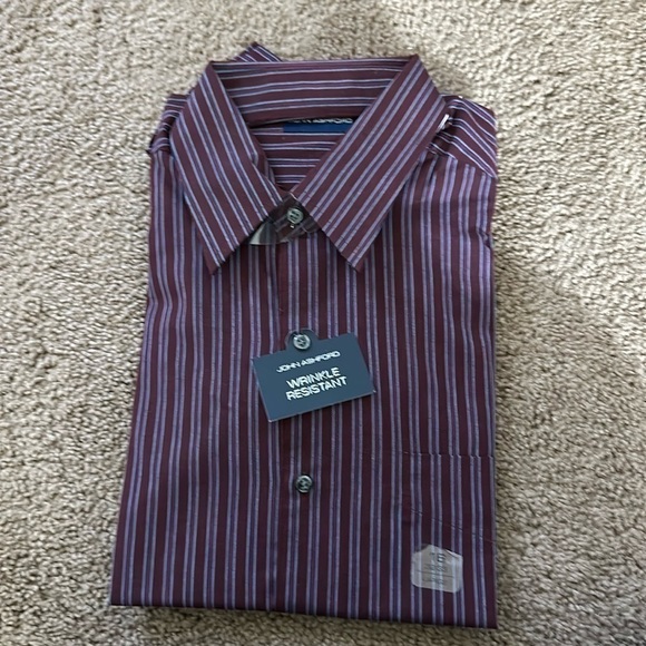 John Ashford Maroon with Light Blue Striped Button Down Shirt Size Large - Picture 2 of 10